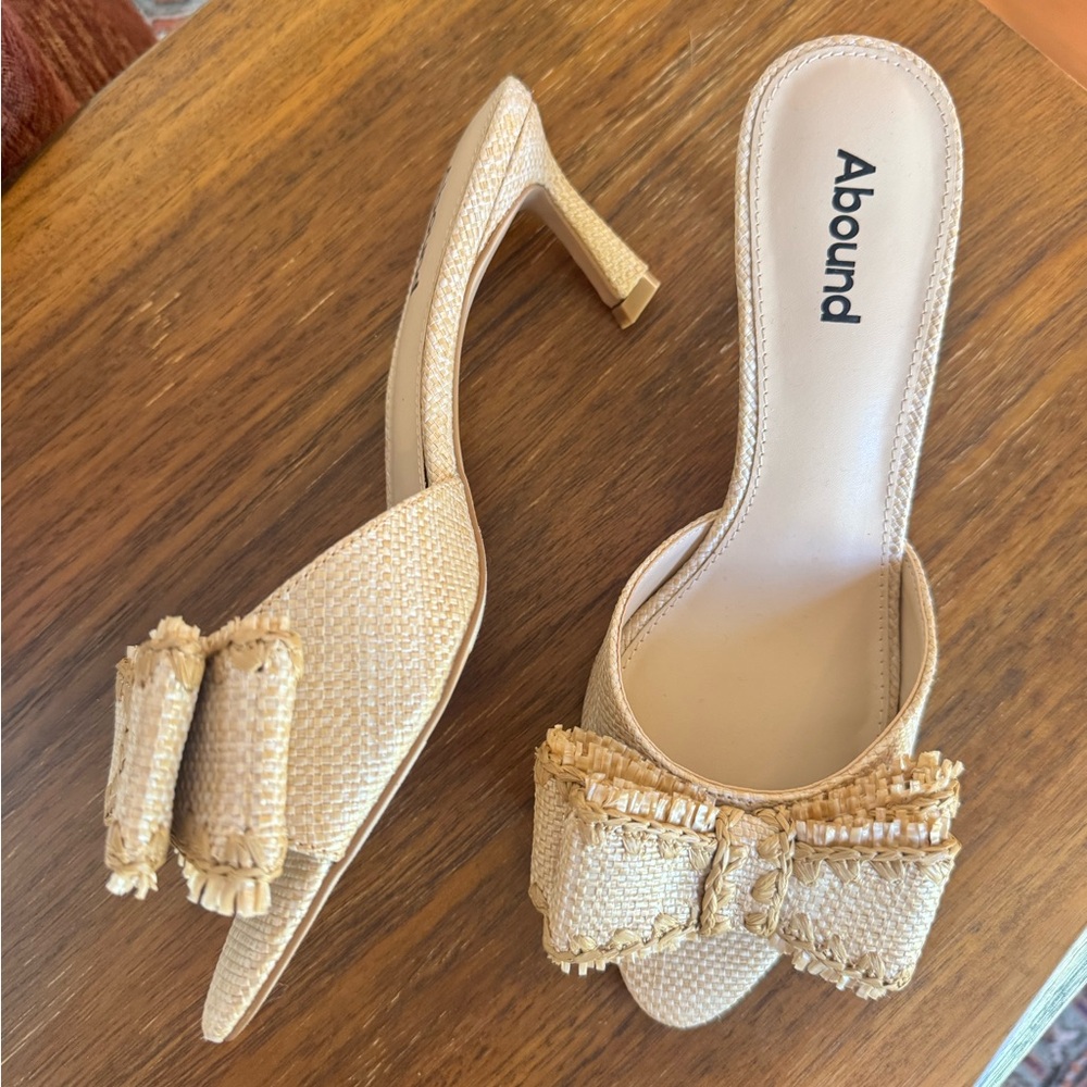 Abound Beige Woven Bow Heel Mules